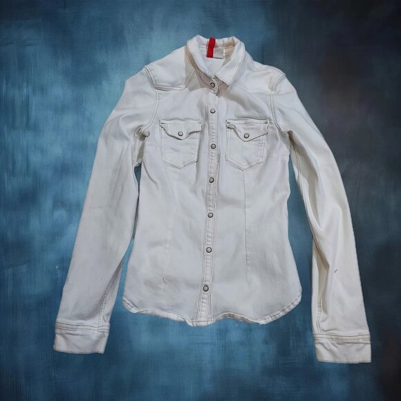 Divided by H&M Sz 4 Cotton Stretch White Snap Down Pearlizzed Western - Picture 1 of 10